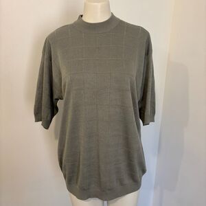 Paul Fredrick 100% Silk size Large Grey Mock Neck Sweater Golf Preppy